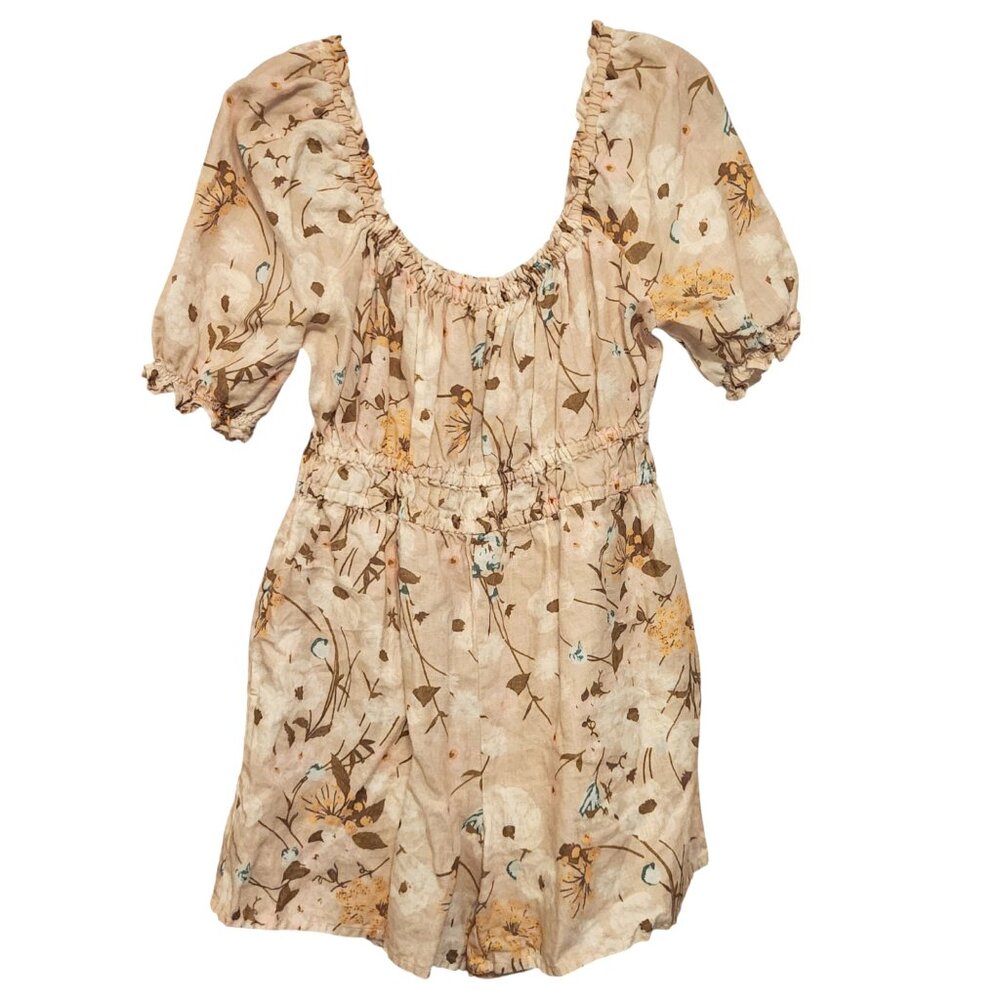 Spartina 449 Audrey Floral Linen Romper Size Small Beige Multicolor Poppies